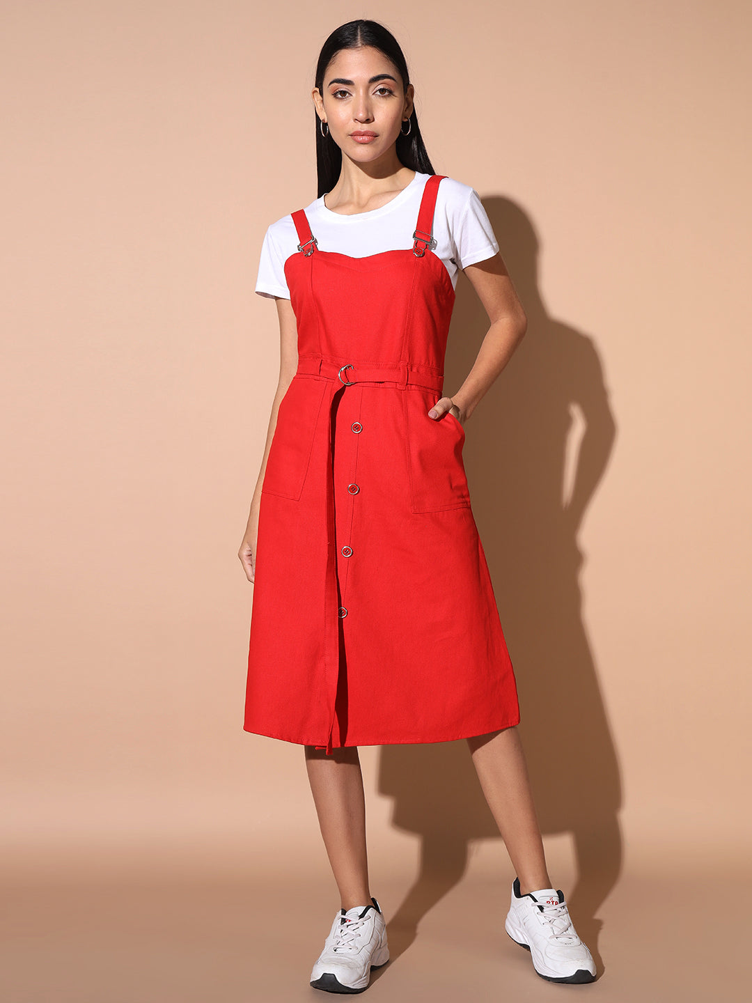 Red overall fashion dress