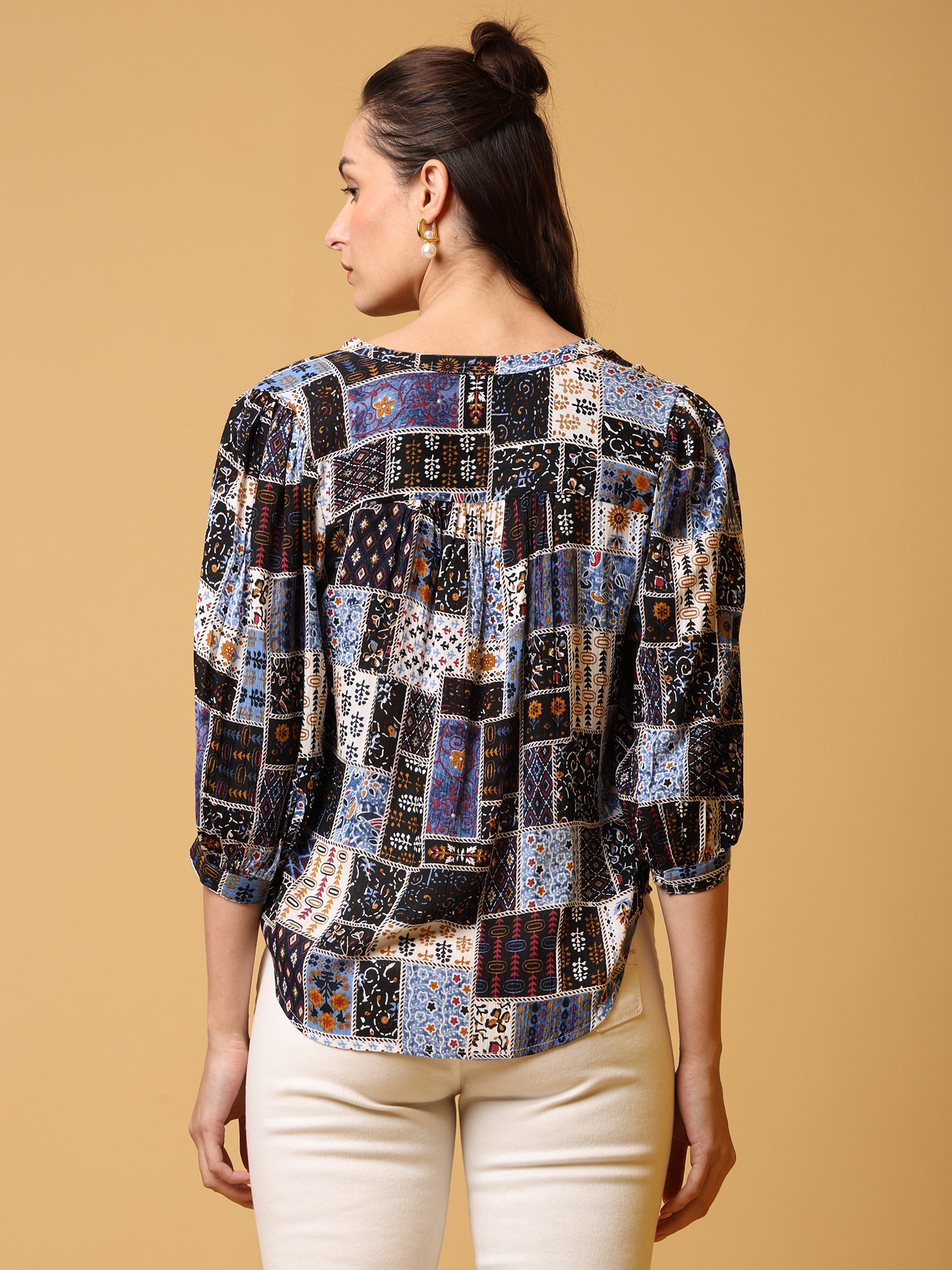 Blue Cotton Geomatric Top