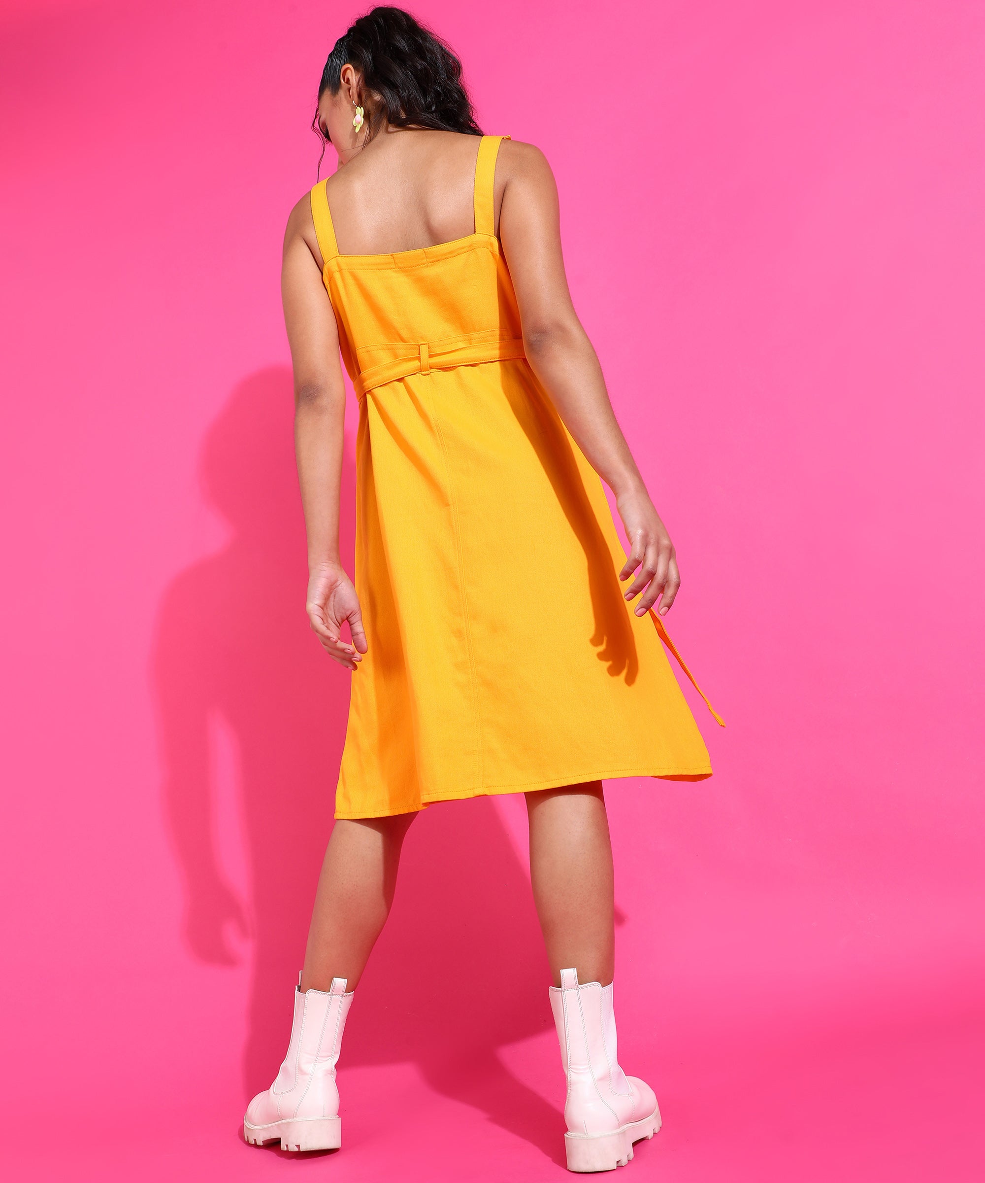 Glamoda A-Line Mustard Yellow Dress