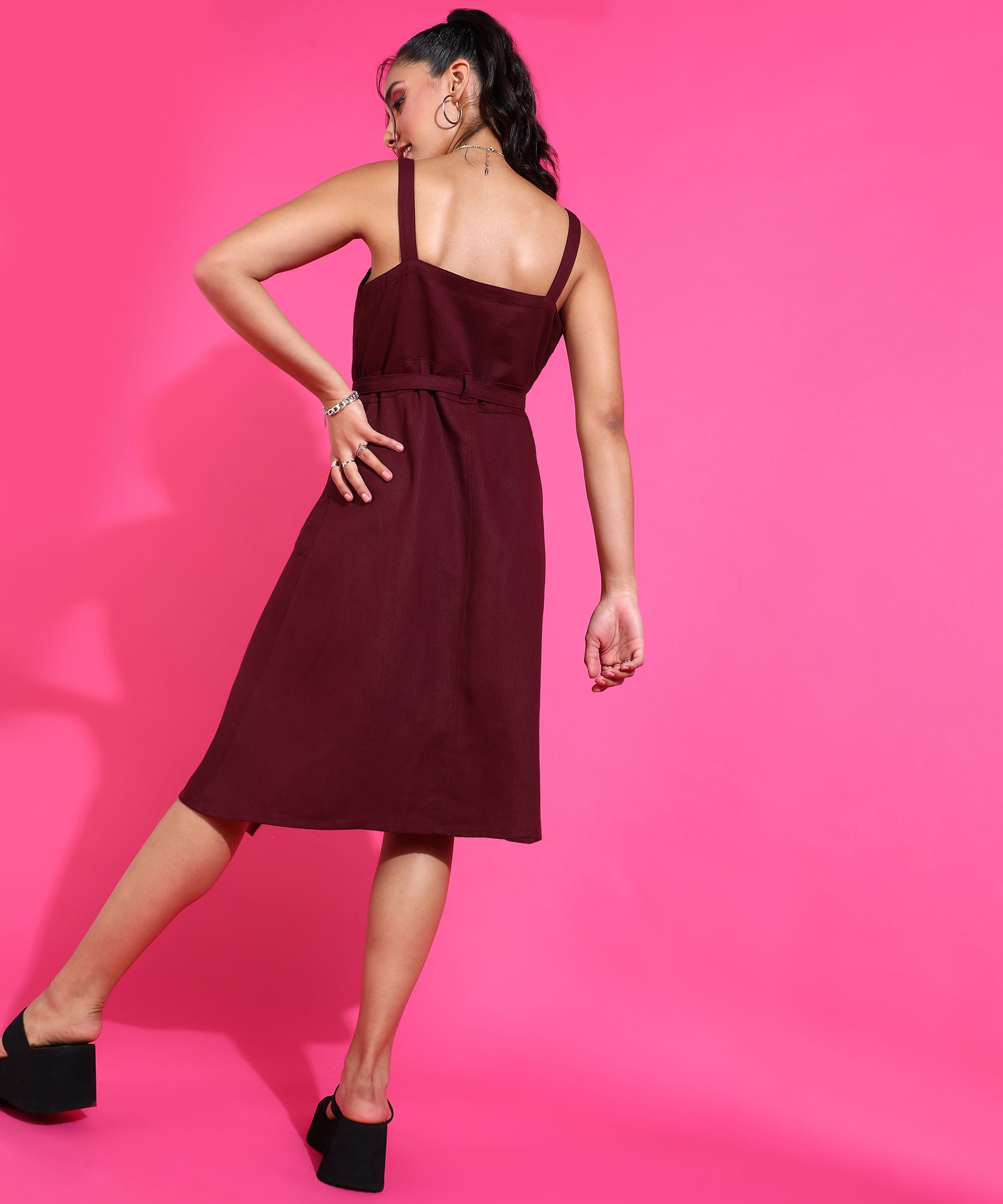 Glamoda A-Line Maroon Dress