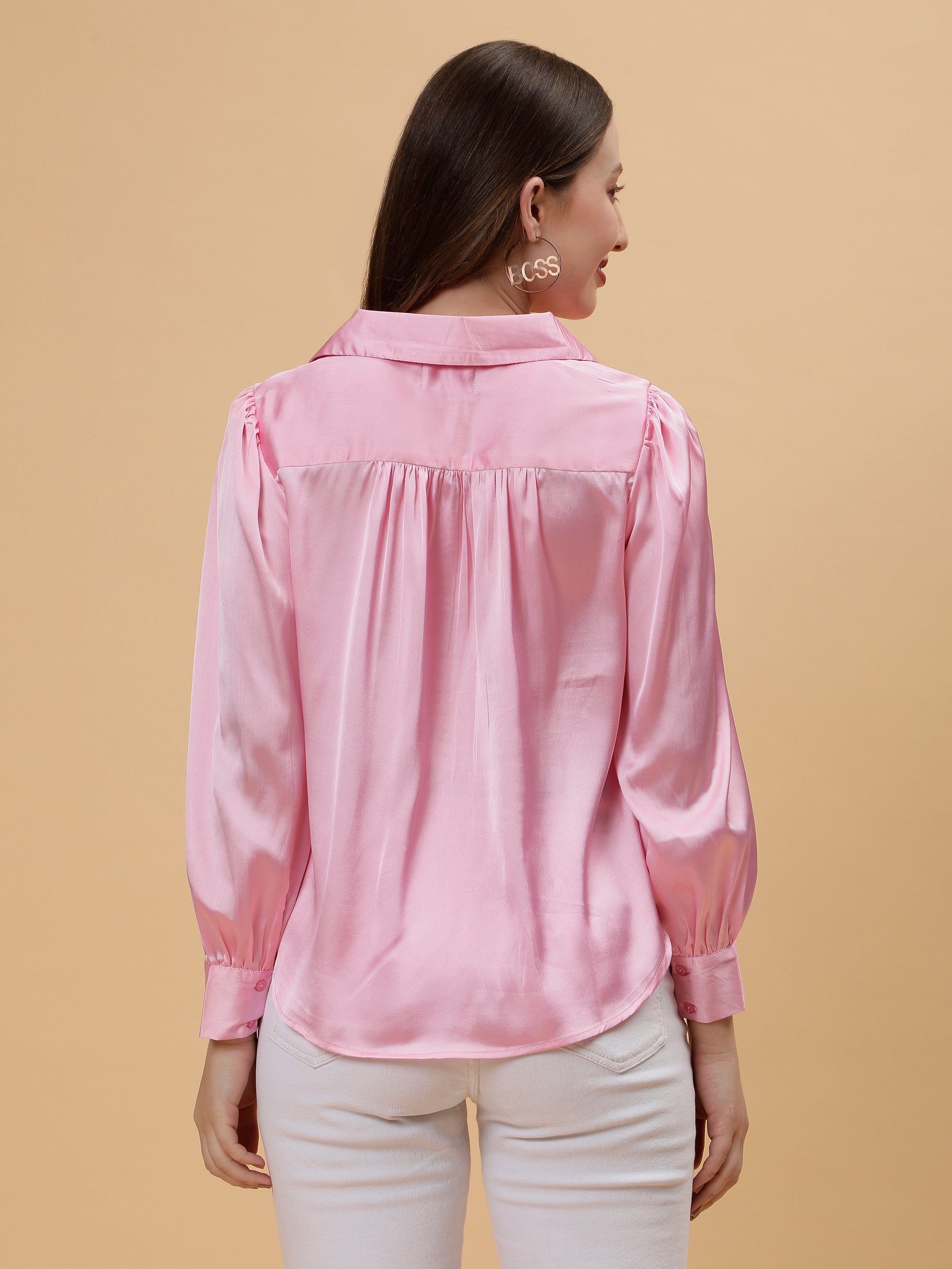 Pink Satin Party Wear Shirt