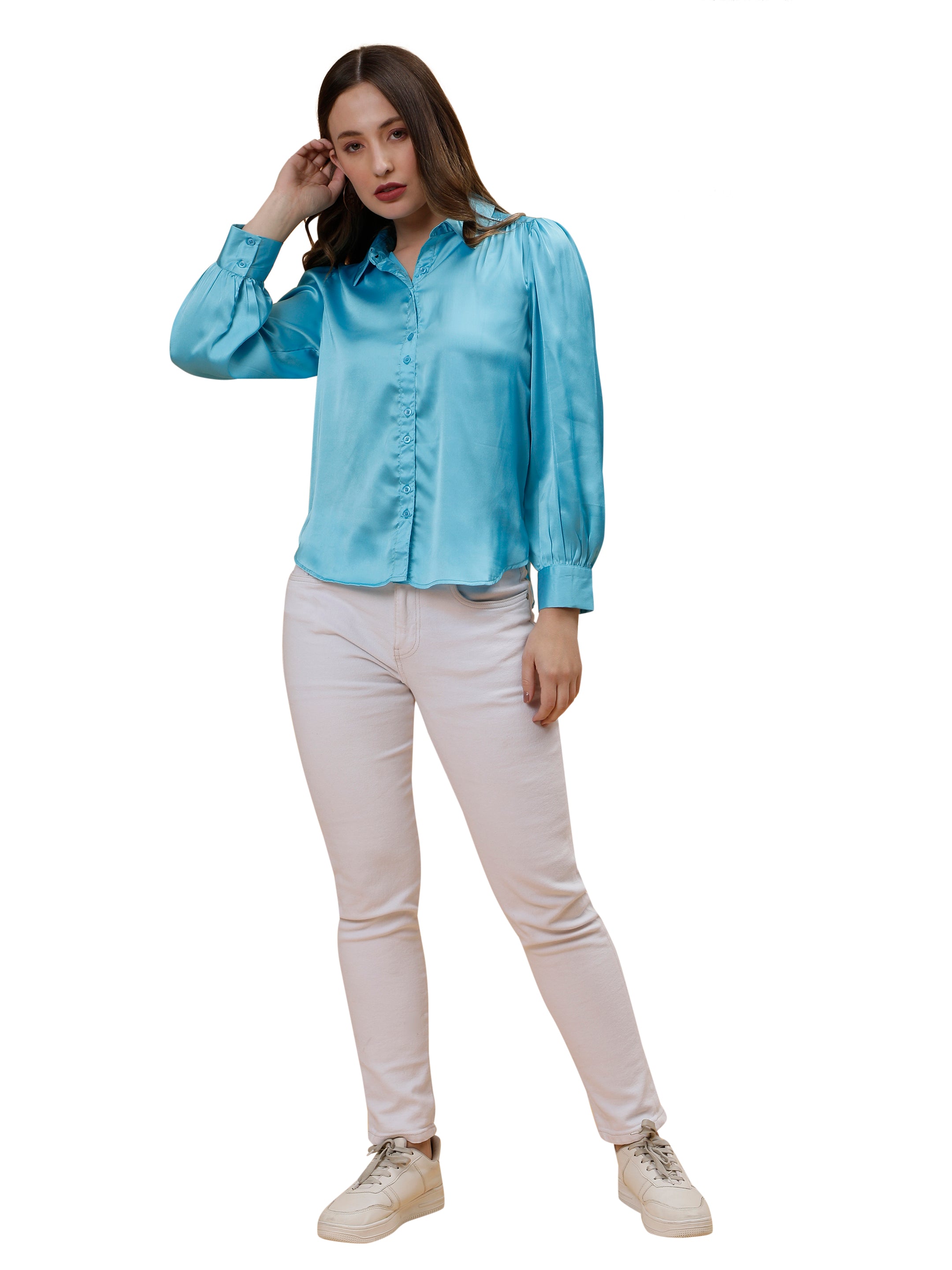 Blue Satin Party Wear Shirt