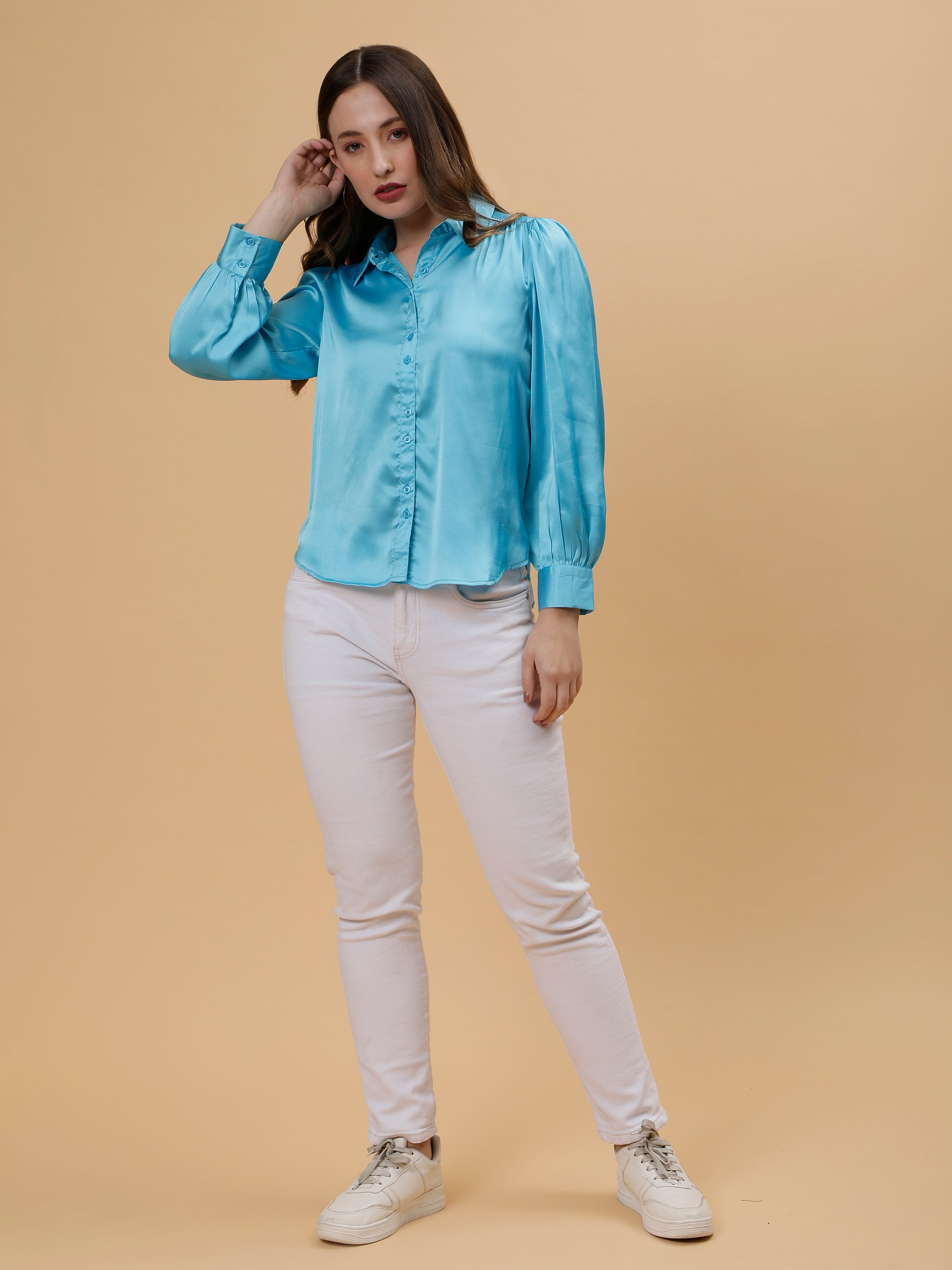 Blue Satin Party Wear Shirt