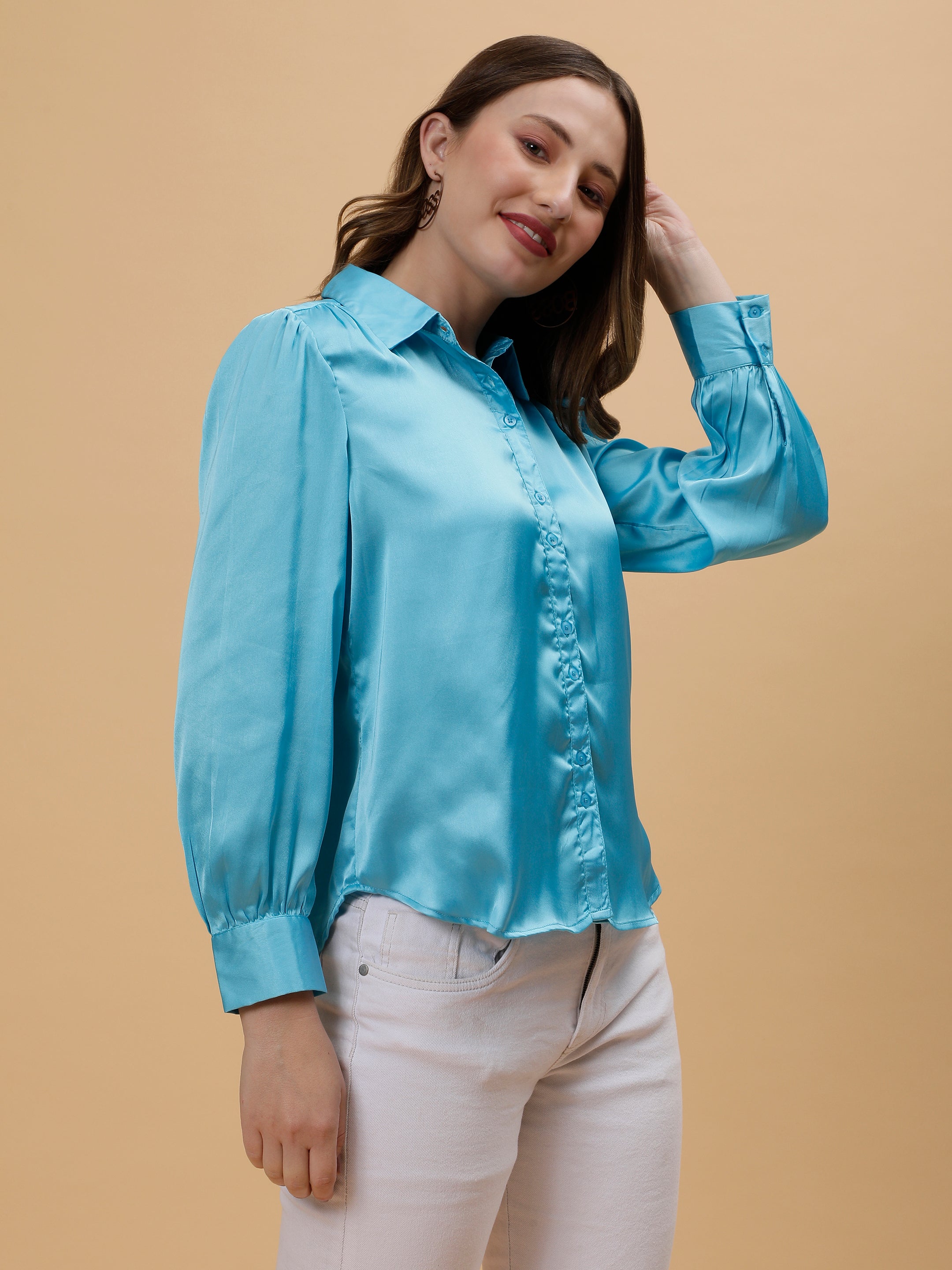 Blue Satin Party Wear Shirt