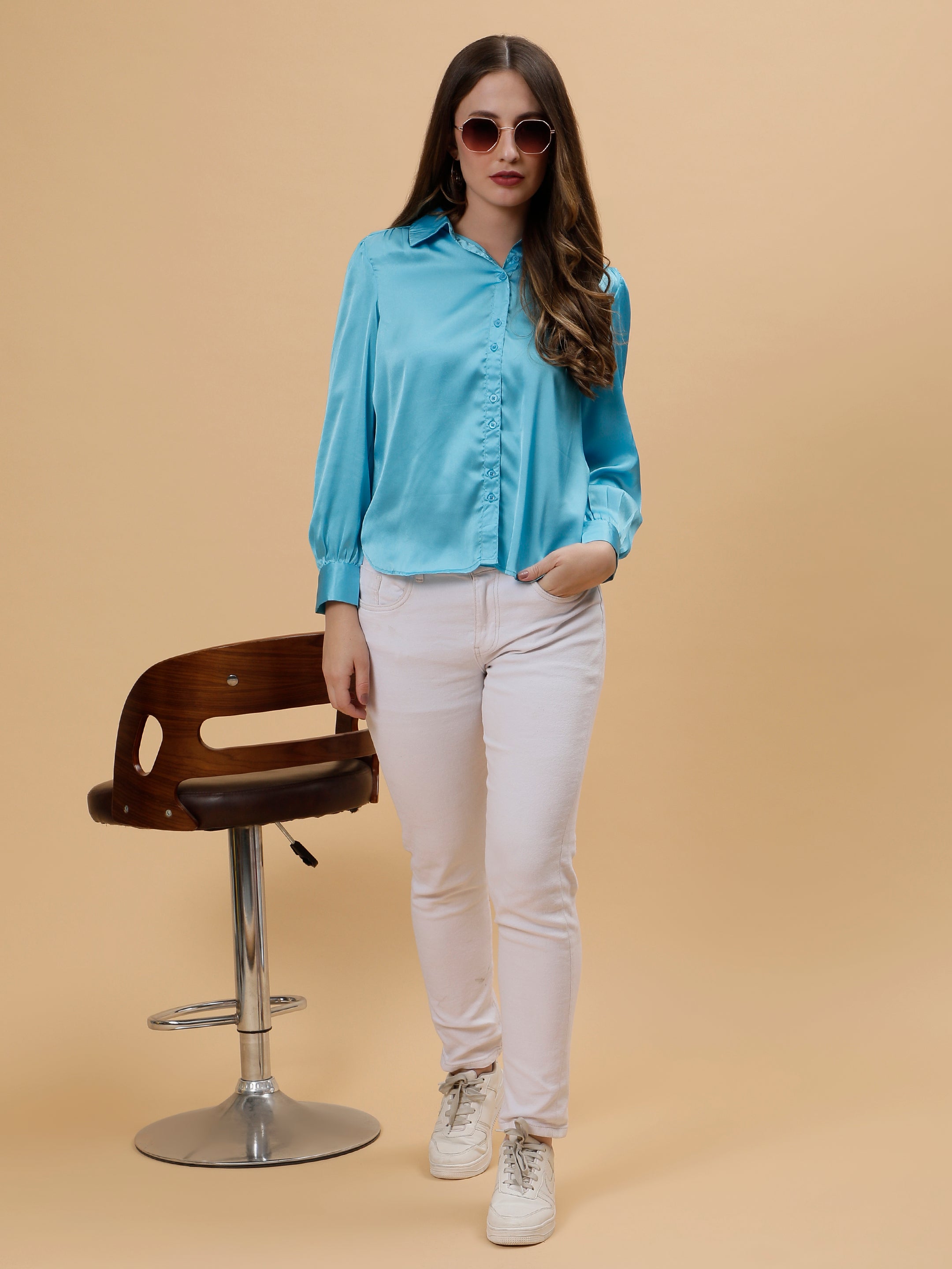 Blue Satin Party Wear Shirt