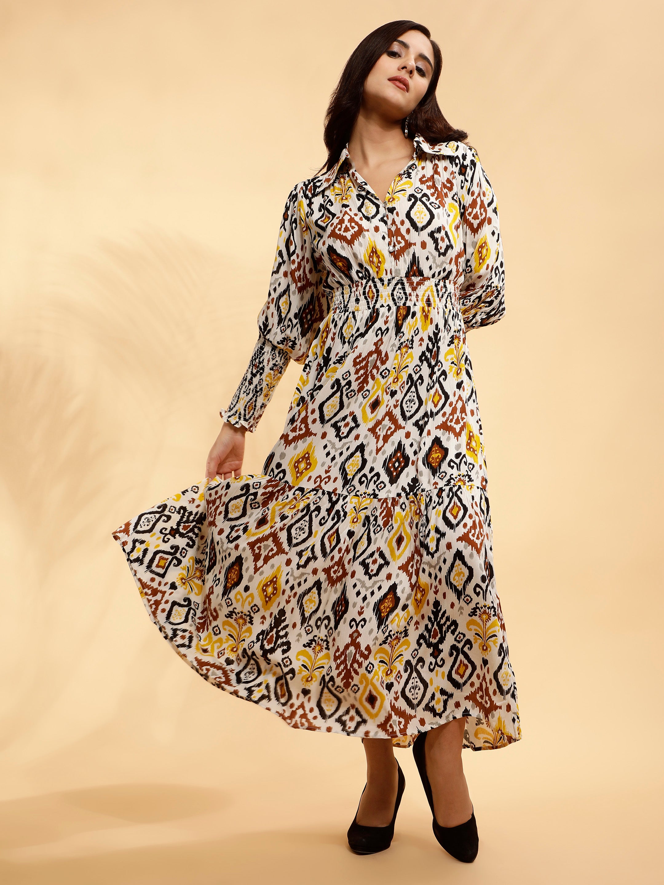 Women A Line Brown Geomatric Dress