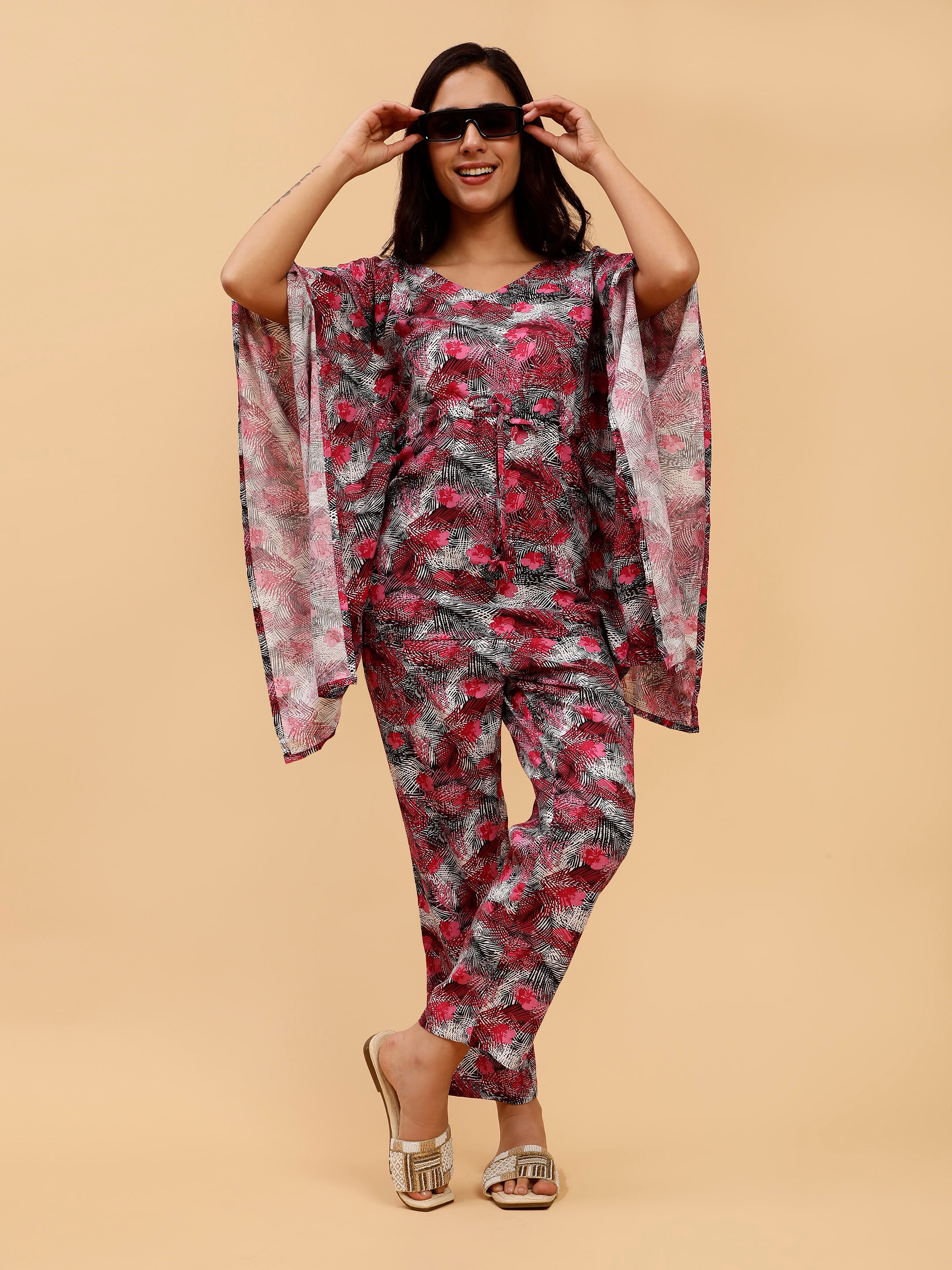 Glamoda Pure Cotton Pink Kaftan