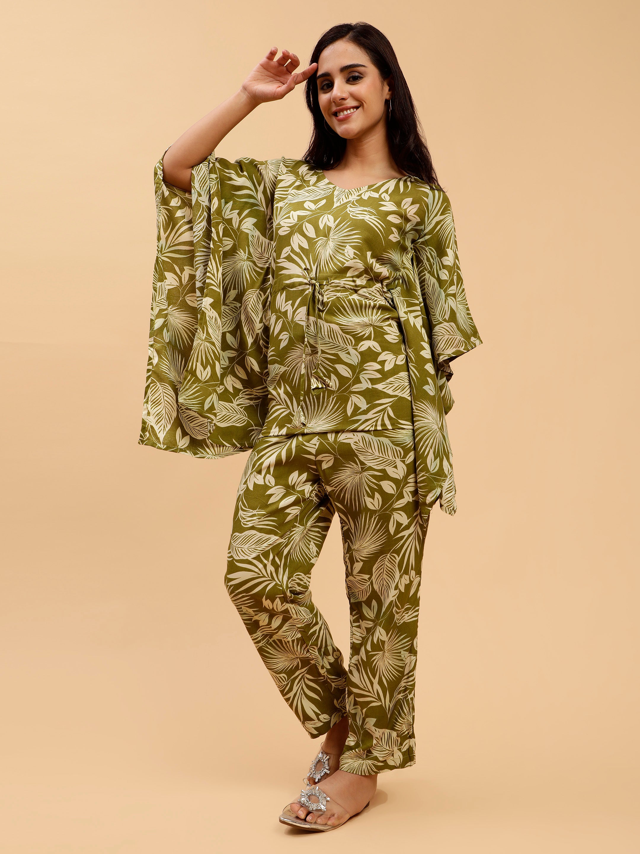 Glamoda Pure Cotton Green Kaftan