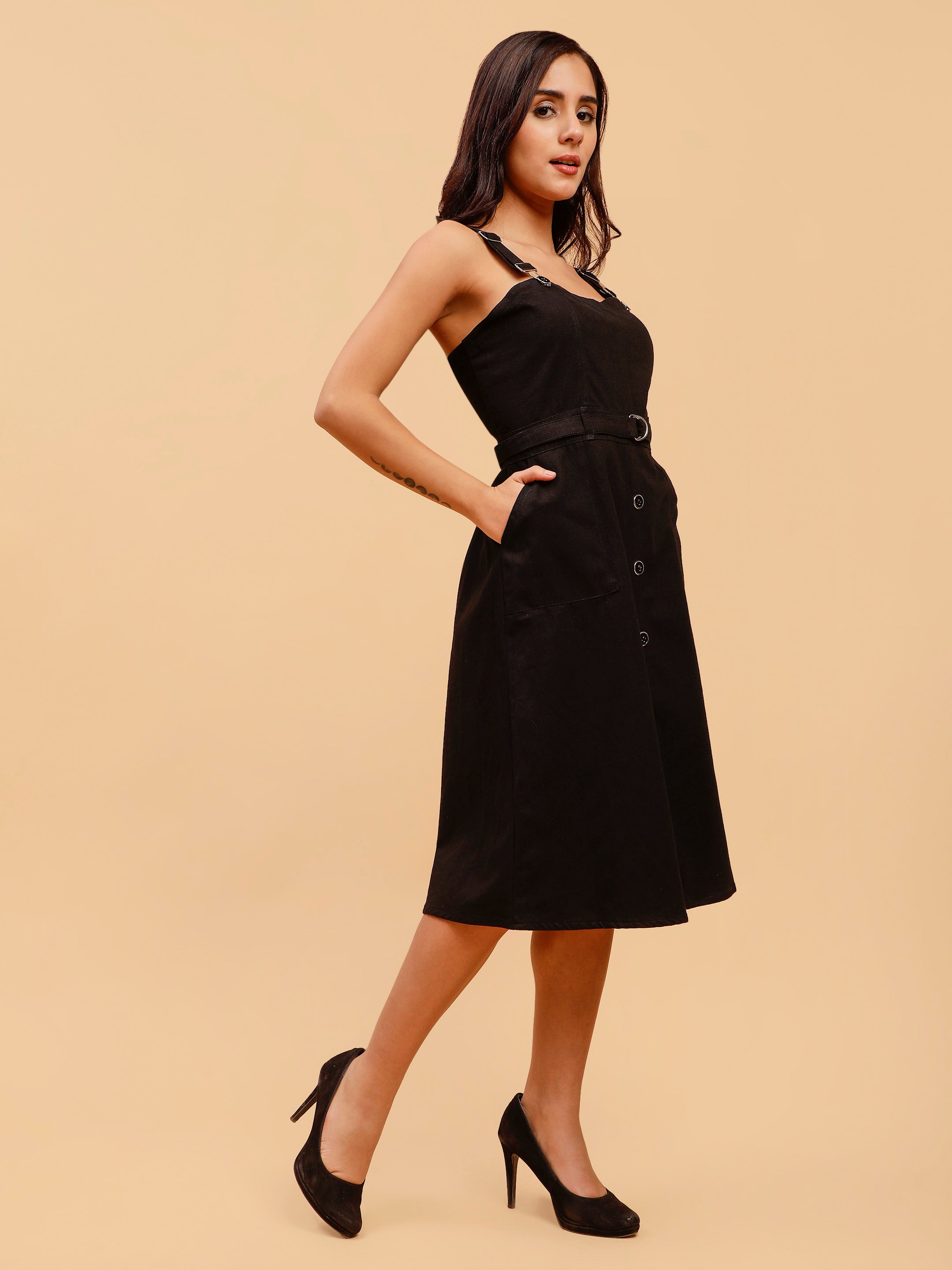 Glamoda A-Line Black Dress