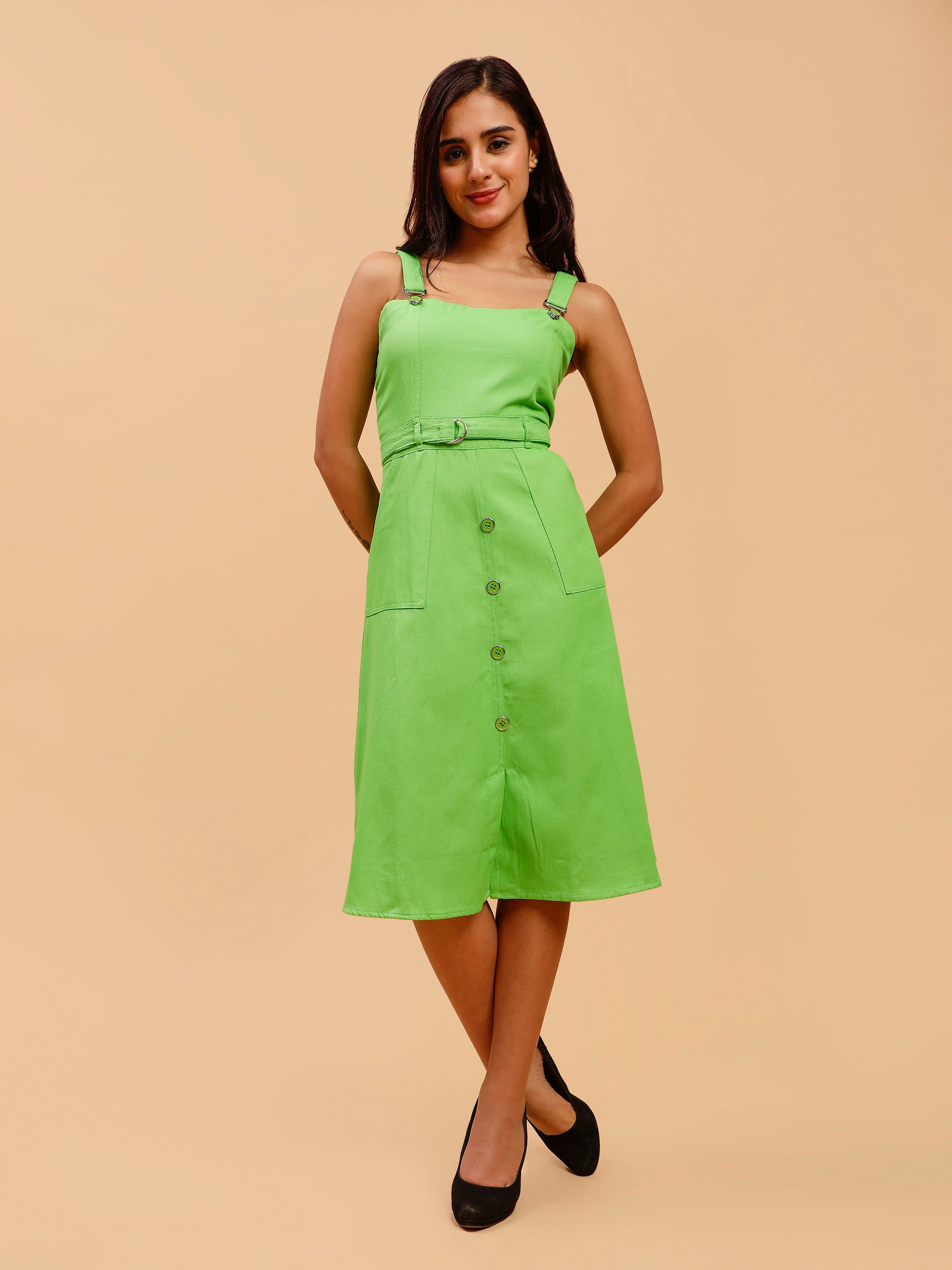 Glamoda A Green Cotton Dress
