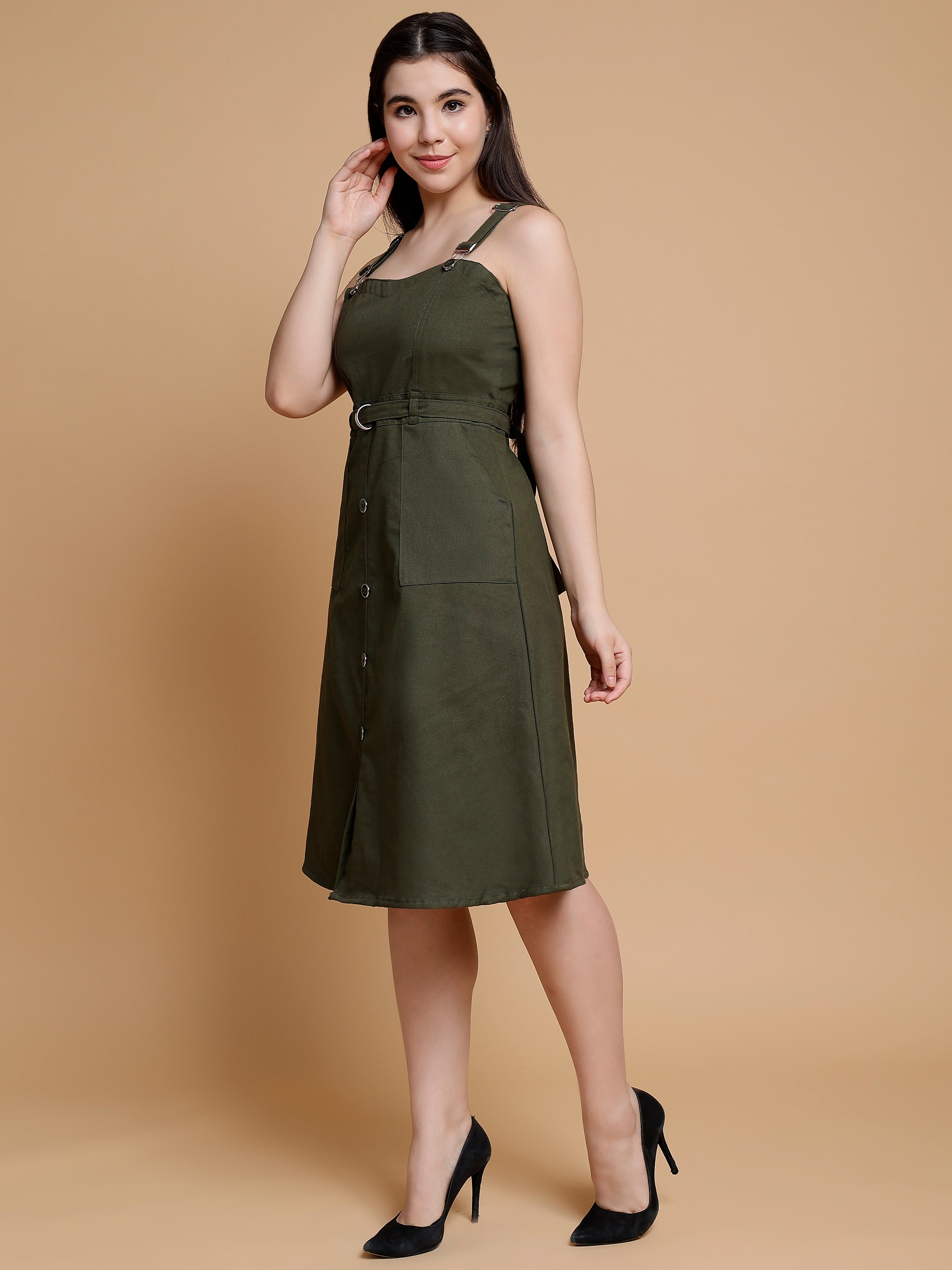 Glamoda A Green Cotton Dress
